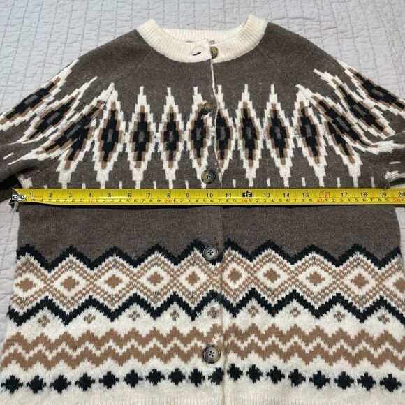 J. Crew Geometric Brown and Cream Cardigan - Picture 7 of 12